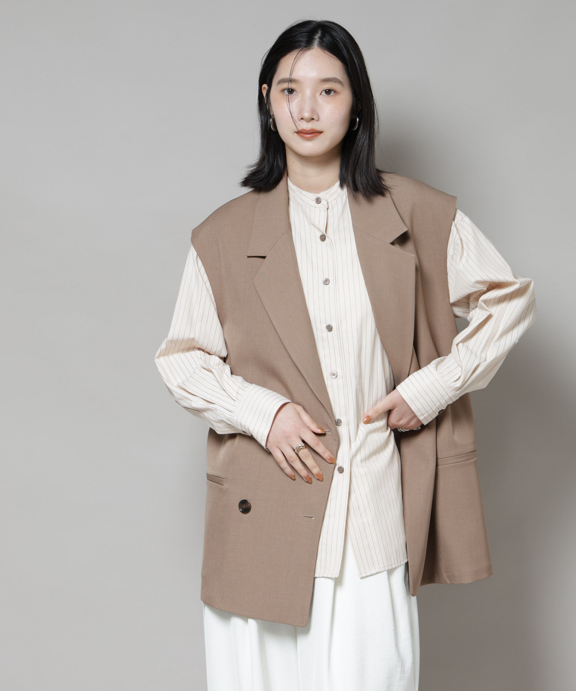nano･universe「テーラードＷボタンミドルジレ(セットアップ可)」|テーラードジャケット|キャメル4