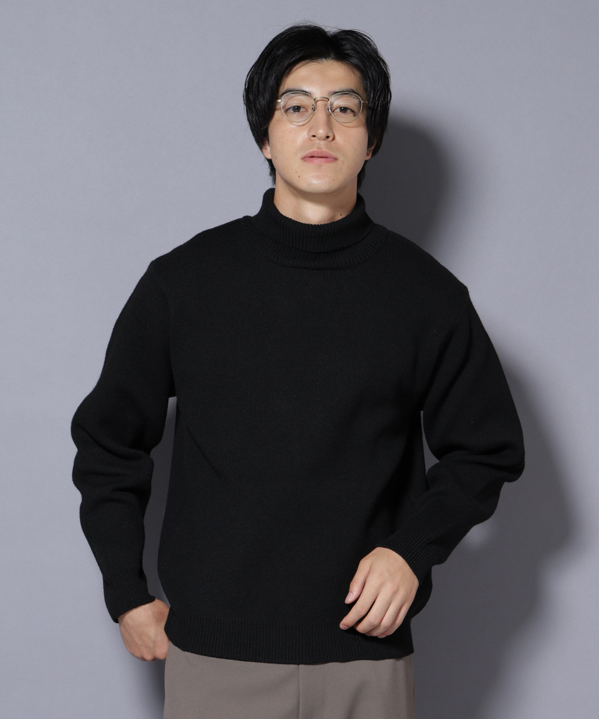 nano･universe「PBTストレッチタートルネックニット」|ニット・セーター|ブラック