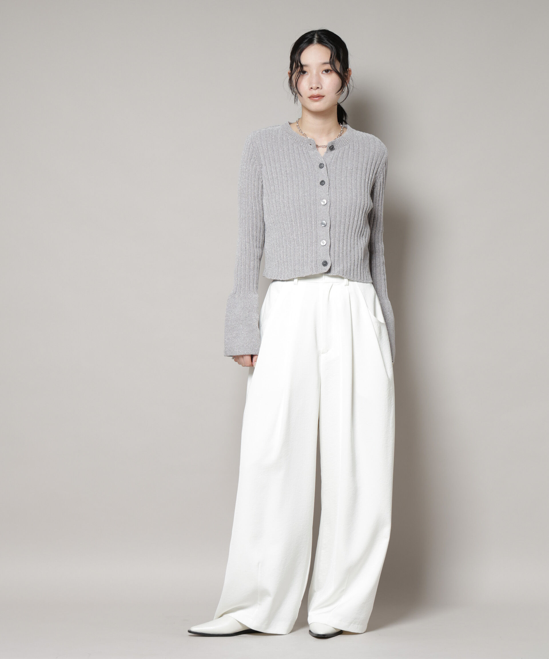 nano･universe「ラメモールワイドリブ前後2WAYフレアスリーブニット(セットアップ可)」|ニット・セーター|