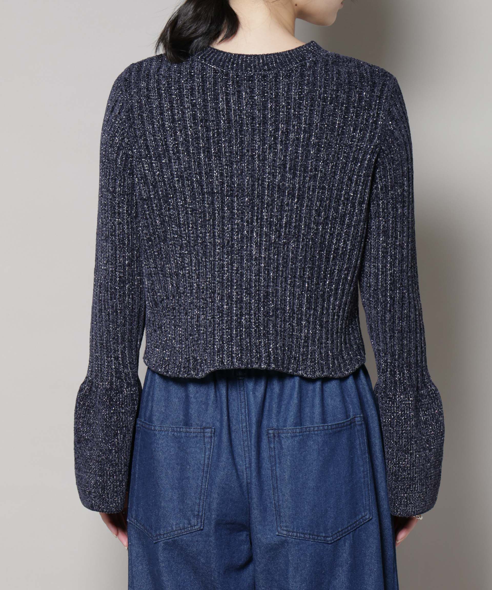 nano･universe「ラメモールワイドリブ前後2WAYフレアスリーブニット(セットアップ可)」|ニット・セーター|