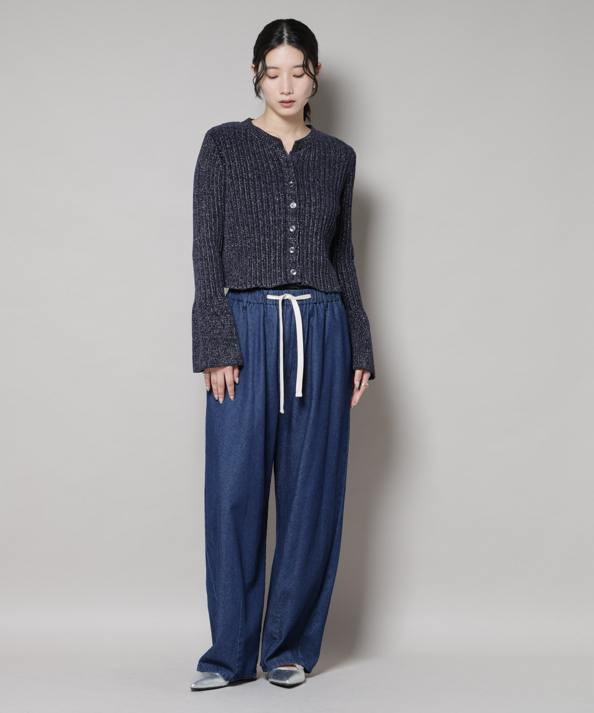 nano･universe「ラメモールワイドリブ前後2WAYフレアスリーブニット(セットアップ可)」|ニット・セーター|