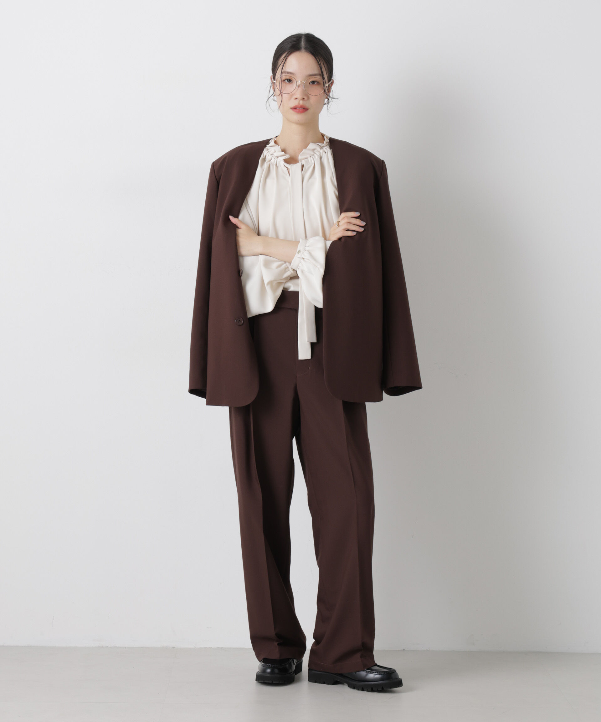 nano･universe「フリルカラーボータイブラウス」|シャツ・ブラウス|