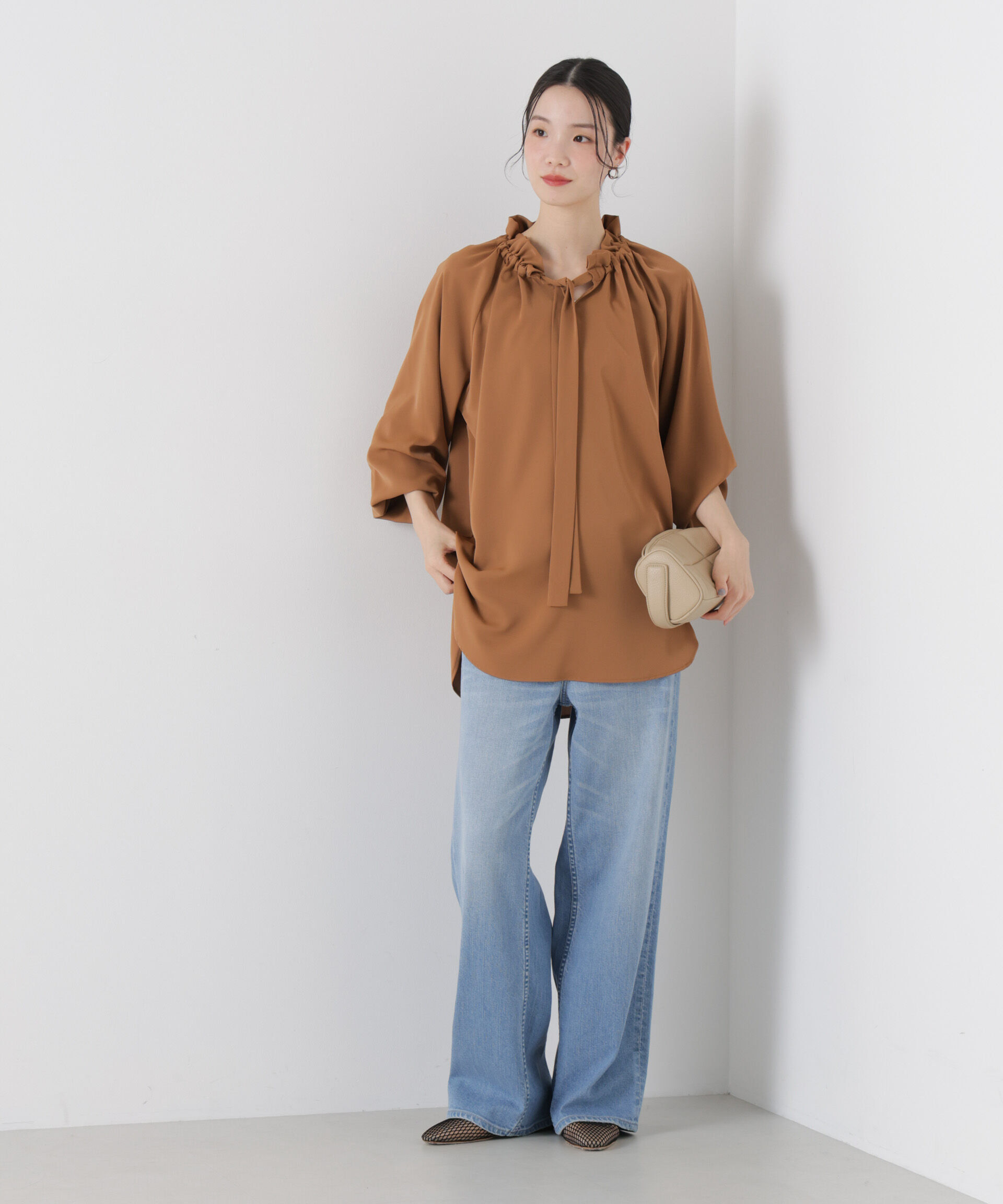 nano･universe「フリルカラーボータイブラウス」|シャツ・ブラウス|