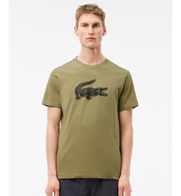 LACOSTE「コットンブレンドウルトラドライロゴプリント半袖Tシャツ」|Tシャツ・カットソー|カーキ