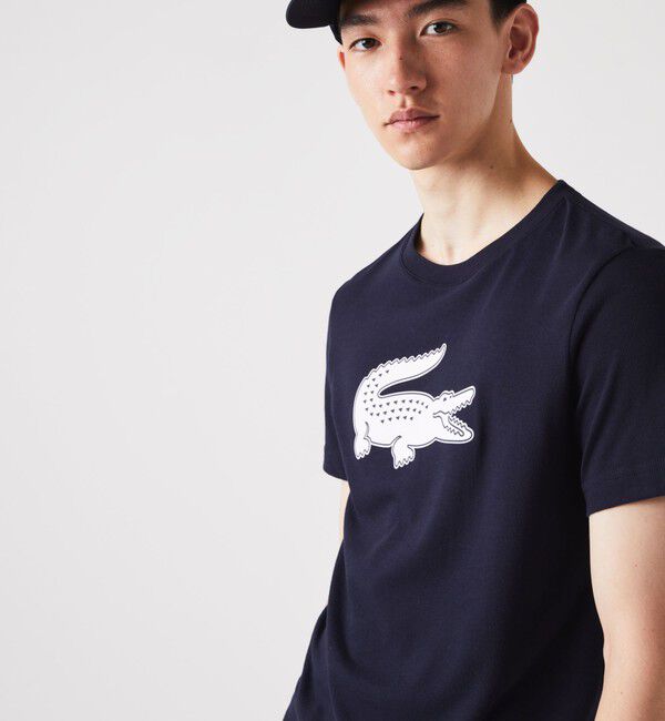 LACOSTE「コットンブレンドウルトラドライロゴプリント半袖Tシャツ」|Tシャツ・カットソー|ダークネイビー