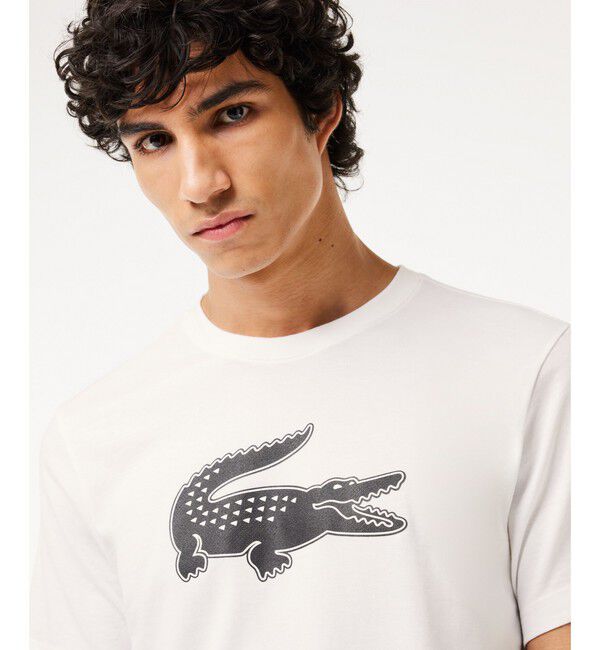 LACOSTE「コットンブレンドウルトラドライロゴプリント半袖Tシャツ」|Tシャツ・カットソー|ホワイト&times;ネイビー