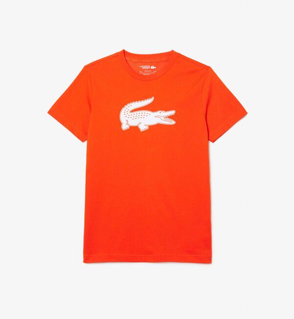 LACOSTE「コットンブレンドウルトラドライロゴプリント半袖Tシャツ」|Tシャツ・カットソー|オレンジ