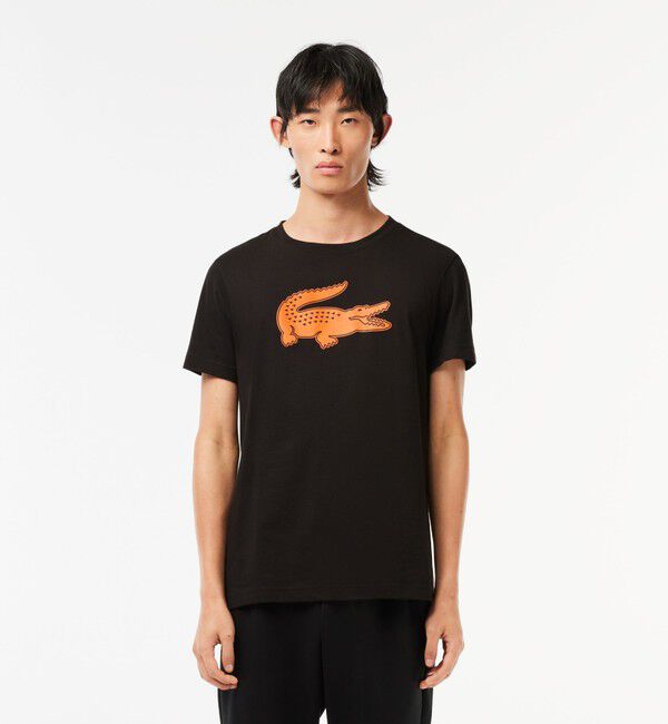 LACOSTE「コットンブレンドウルトラドライロゴプリント半袖Tシャツ」|Tシャツ・カットソー|ブラック系その他