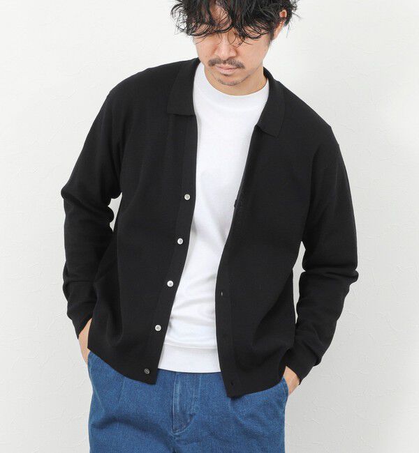 NOLLEY'S goodman「《SERIYA Cotton》吸湿カノコ襟付きカーディガン 26SS」|カーディガン|ブラック