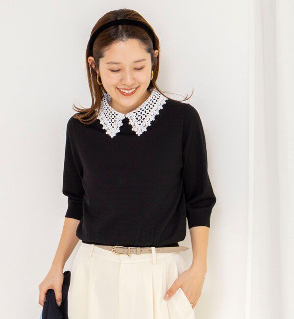 NOLLEY'S「【WEB＆一部店舗限定カラー】《手洗い可能》襟レース取り外し6分袖プルオーバー」|ニット・セーター|