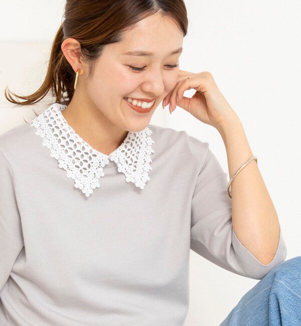 NOLLEY'S「【WEB＆一部店舗限定カラー】《手洗い可能》襟レース取り外し6分袖プルオーバー」|ニット・セーター|
