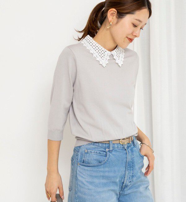 NOLLEY'S「【WEB＆一部店舗限定カラー】《手洗い可能》襟レース取り外し6分袖プルオーバー」|ニット・セーター|