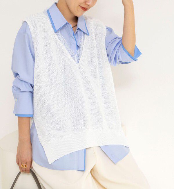 NOLLEY'S「《手洗い可能》Ｖネックレースジレ」|ベスト・ジレ|