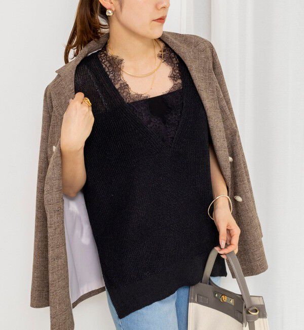 NOLLEY'S「《手洗い可能》Ｖネックレースジレ」|ベスト・ジレ|ブラック