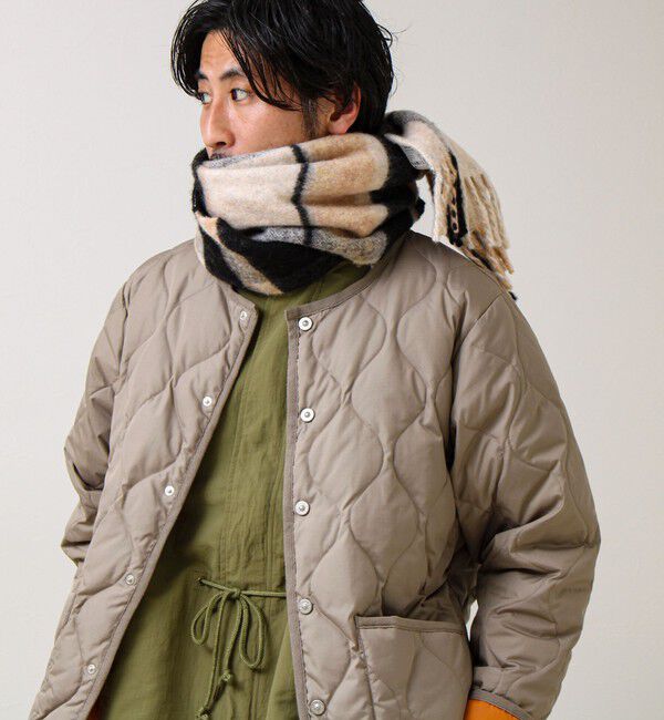 GLOSTER「ウール混ブークレ 大判チェックマフラー」|マフラー|