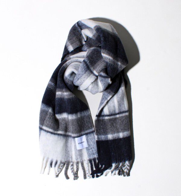 GLOSTER「ウール混ブークレ 大判チェックマフラー」|マフラー|