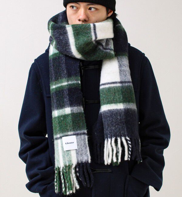 GLOSTER「ウール混ブークレ 大判チェックマフラー」|マフラー|