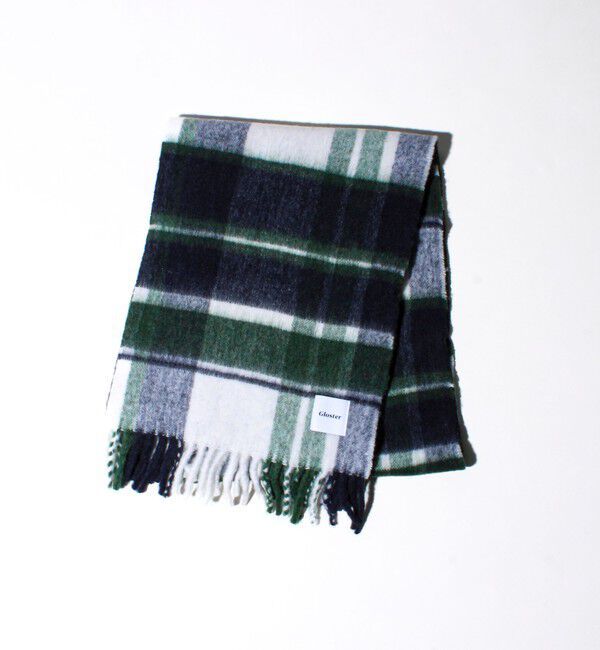GLOSTER「ウール混ブークレ 大判チェックマフラー」|マフラー|