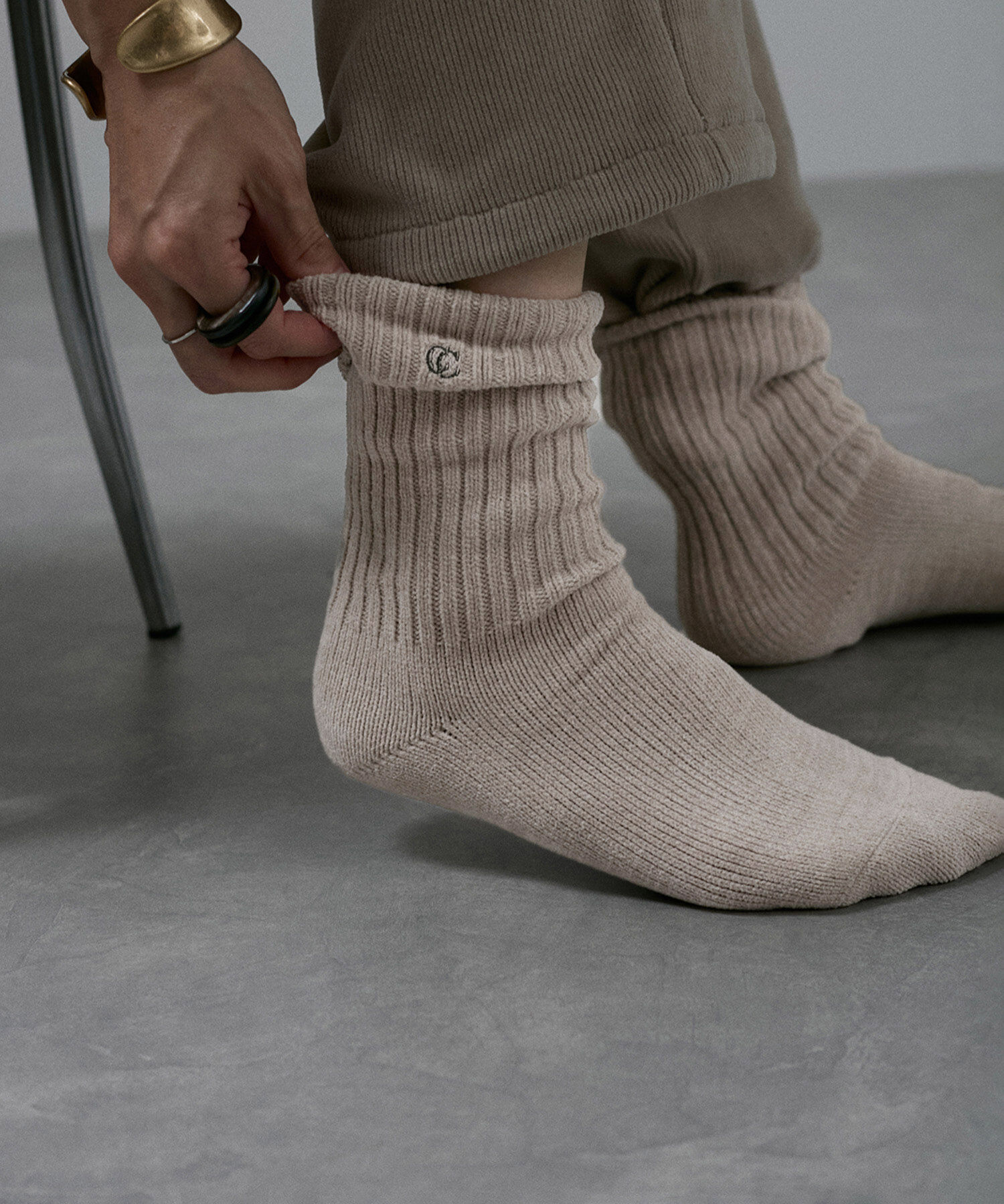 SALON adam et rope'「リブソックス-CreamyCotton /クリーミーコットン-」|ソックス|ベージュ(27)