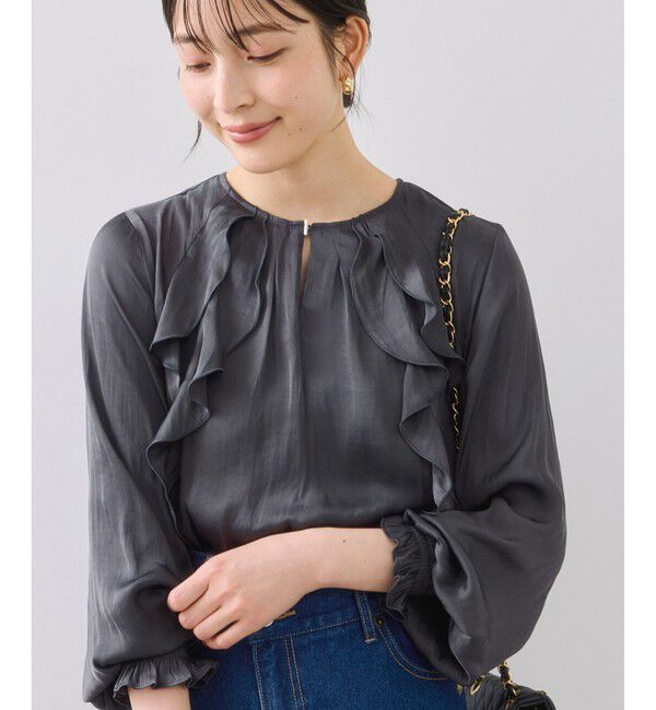 VIS「割線フリルブラウス/イージーケア」|シャツ・ブラウス|チャコール(06)