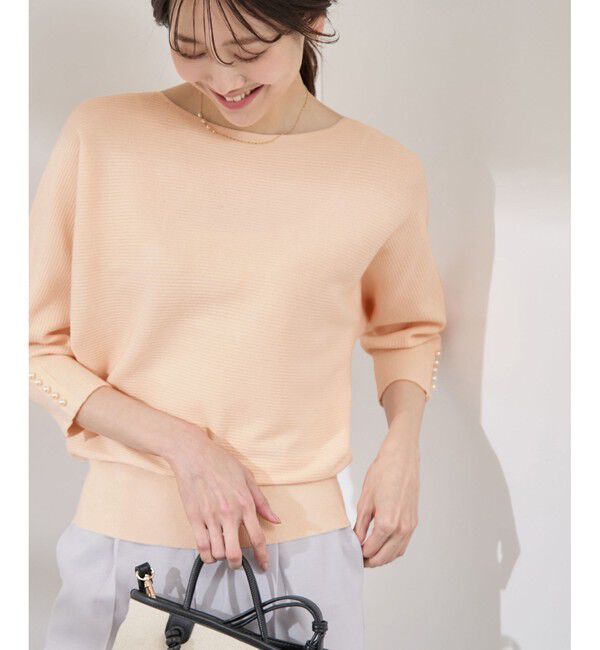 Rope&rsquo;Picnic「アンジェリーナ7分袖パールドルマンニット」|ニット・セーター|ピンク系(65)