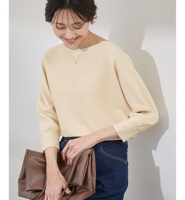 Rope&rsquo;Picnic「アンジェリーナ7分袖パールドルマンニット」|ニット・セーター|クリーム(83)