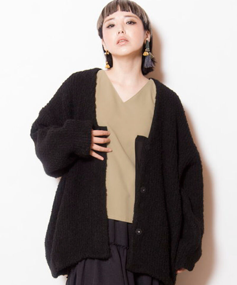  「Vネックコクーンニットカーディガン」|カーディガン|BLACK