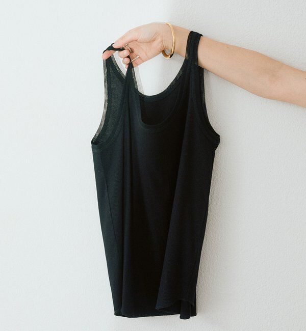  「【フェミニンなムードを演出】チュールリブタンクトップ」|キャミソール|