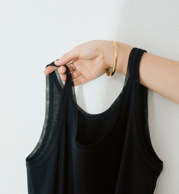  「【フェミニンなムードを演出】チュールリブタンクトップ」|キャミソール|