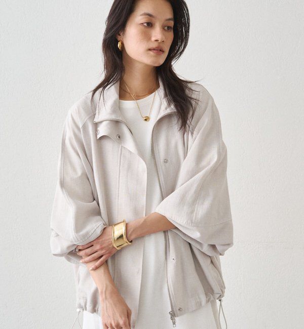  「リネンライクスタンドブルゾン」|ブルゾン・スタジャン|グレージュ