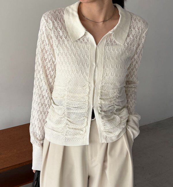  「レースシャーリングホックカーディガン」|カーディガン|