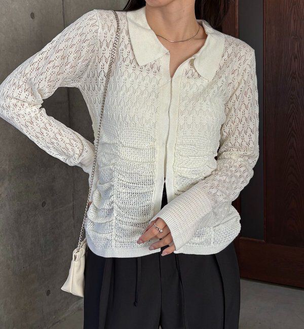  「レースシャーリングホックカーディガン」|カーディガン|