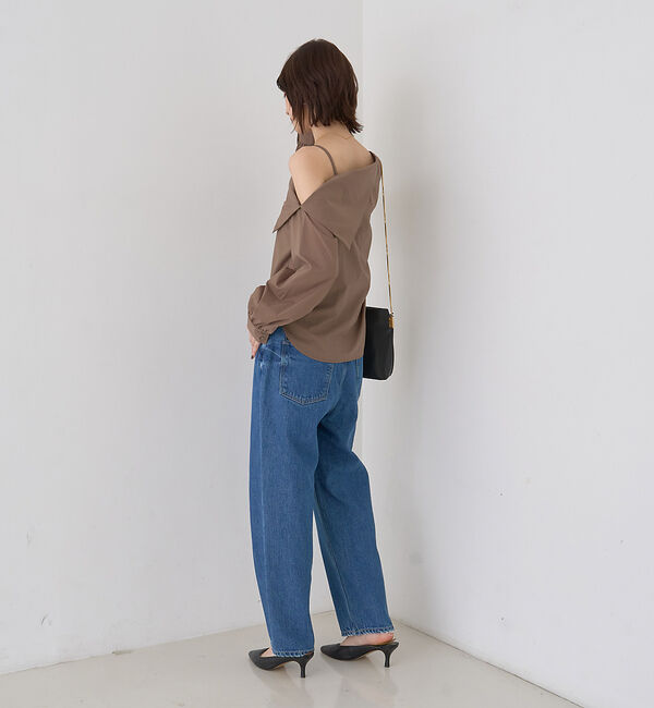 Rouge vif「【新色登場】【一部店舗限定】アシメオフショルブラウス ストライプ」|シャツ・ブラウス|