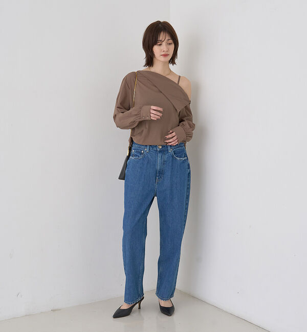 Rouge vif「【新色登場】【一部店舗限定】アシメオフショルブラウス ストライプ」|シャツ・ブラウス|