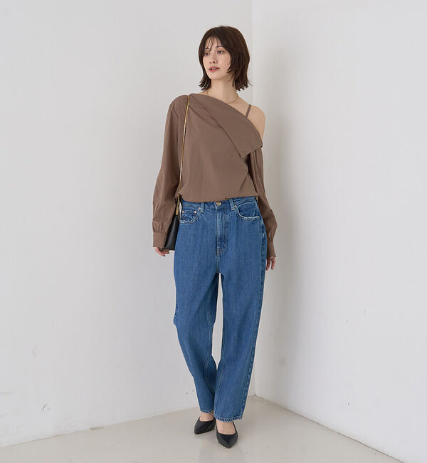 Rouge vif「【新色登場】【一部店舗限定】アシメオフショルブラウス ストライプ」|シャツ・ブラウス|