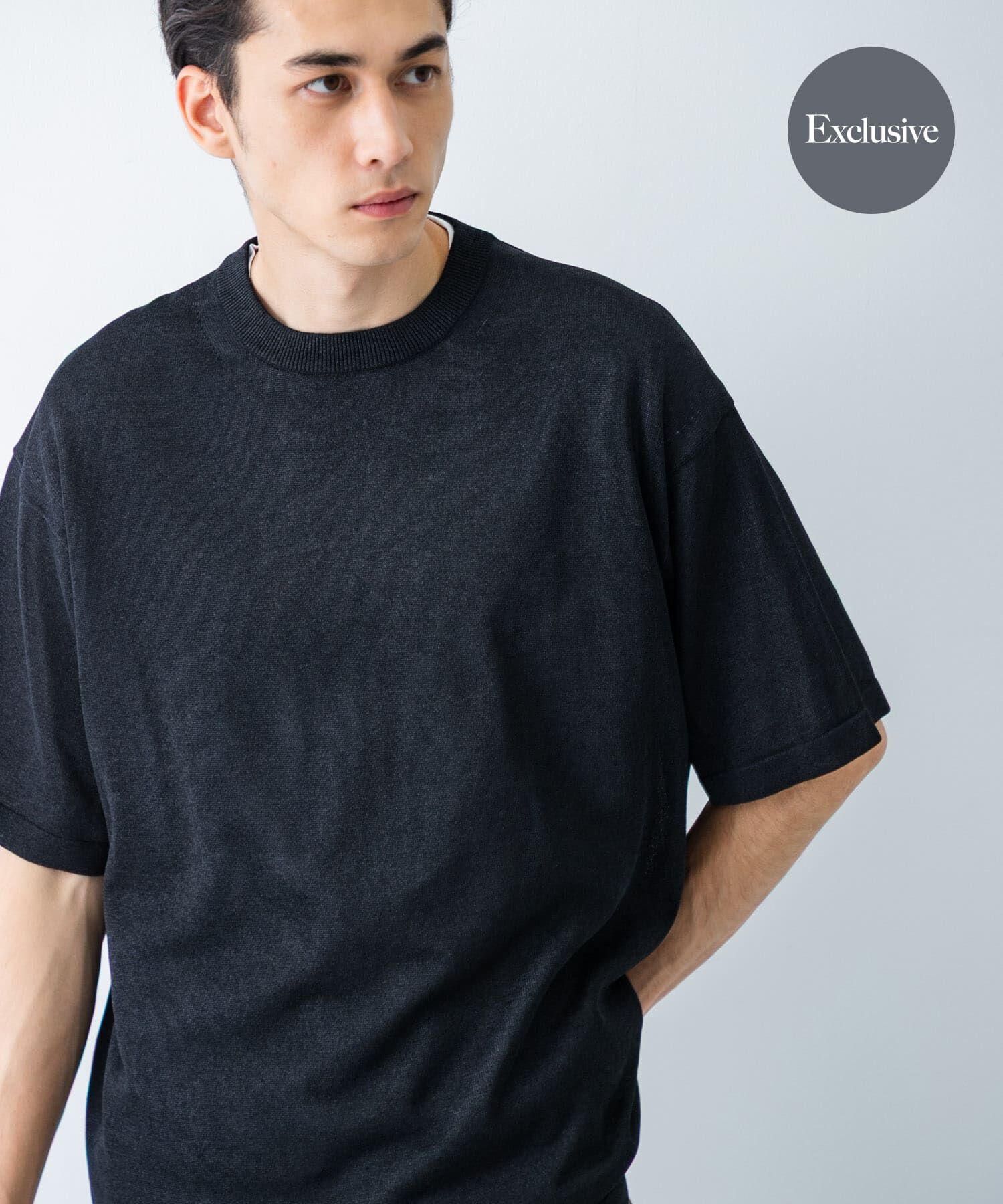 URBAN RESEARCH「『別注』crepuscule&times;UR　Washi Knit Short-Sleeve T-shirts」|ニット・セーター|ブラック