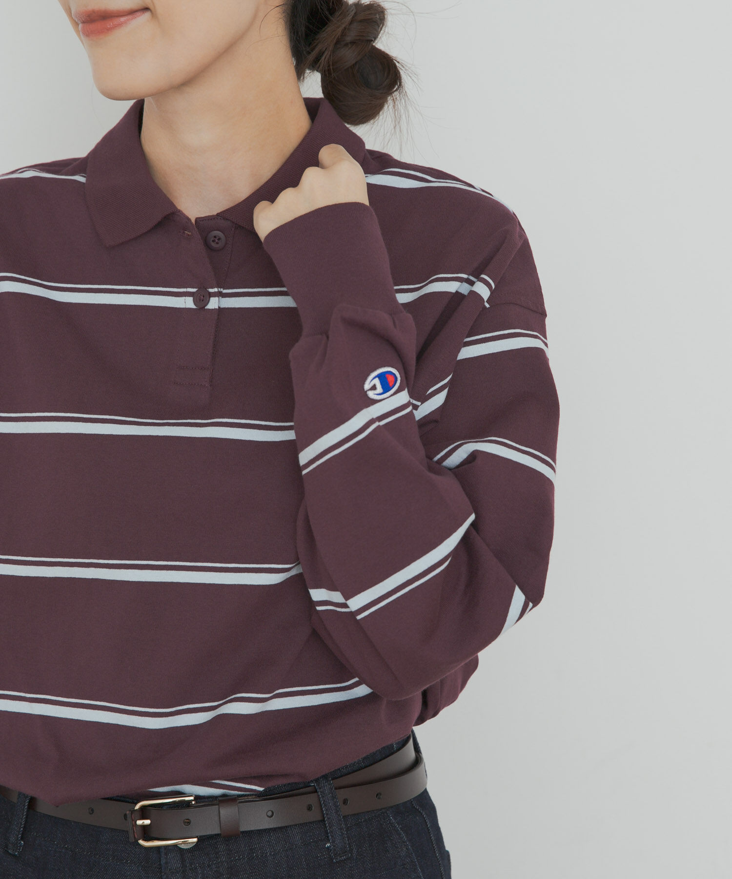 URBAN RESEARCH DOORS「Champion　LONGSLEEVE BORDER POLO」|Tシャツ・カットソー|バーガンディー