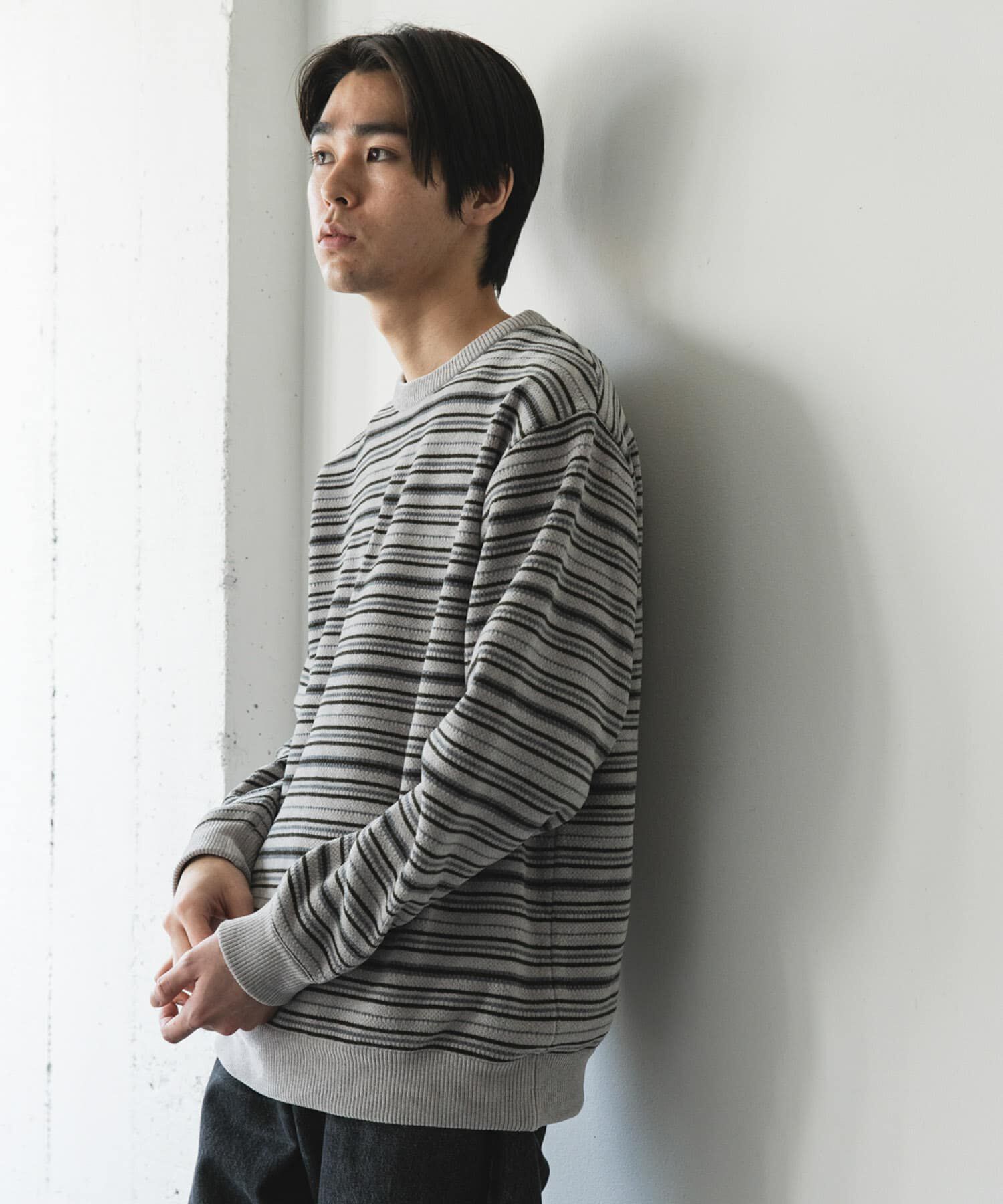 URBAN RESEARCH DOORS「モールマルチボーダーニット」|ニット・セーター|カーキ