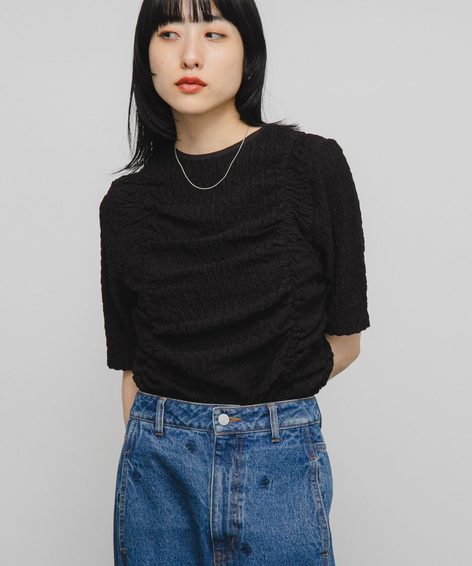  「シャーリングホックトップス」|Tシャツ・カットソー|