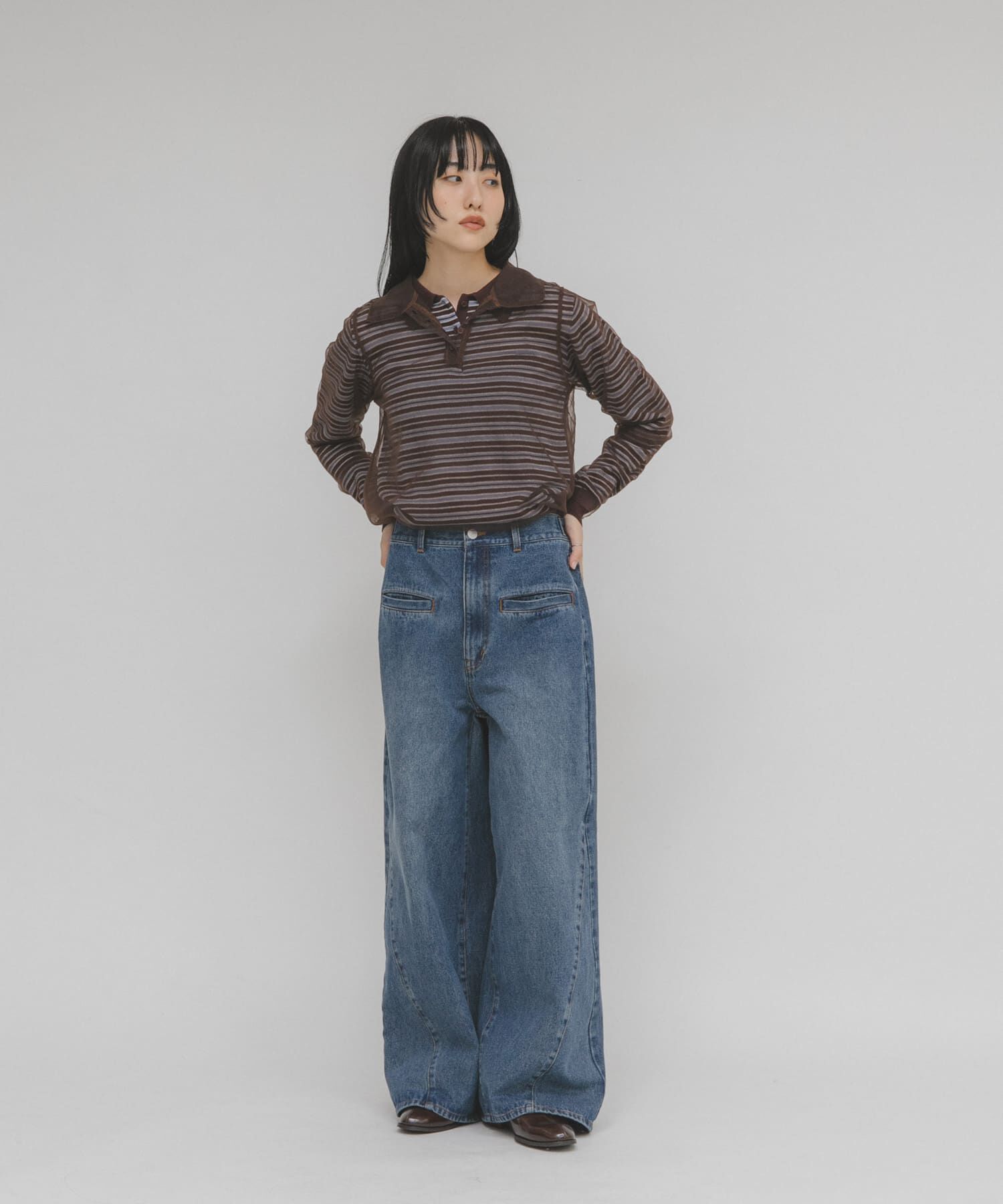  「チュールレイヤードニットシャツ」|ニット・セーター|