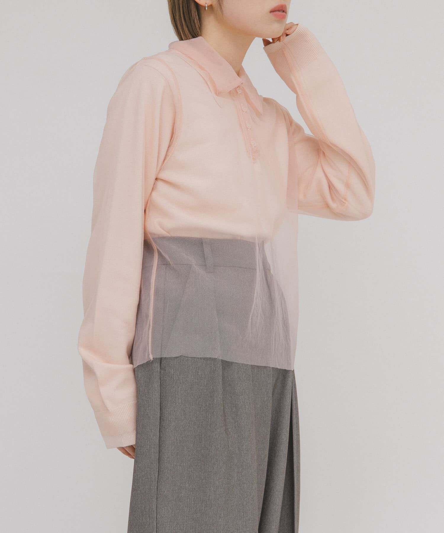  「チュールレイヤードニットシャツ」|ニット・セーター|ピンク