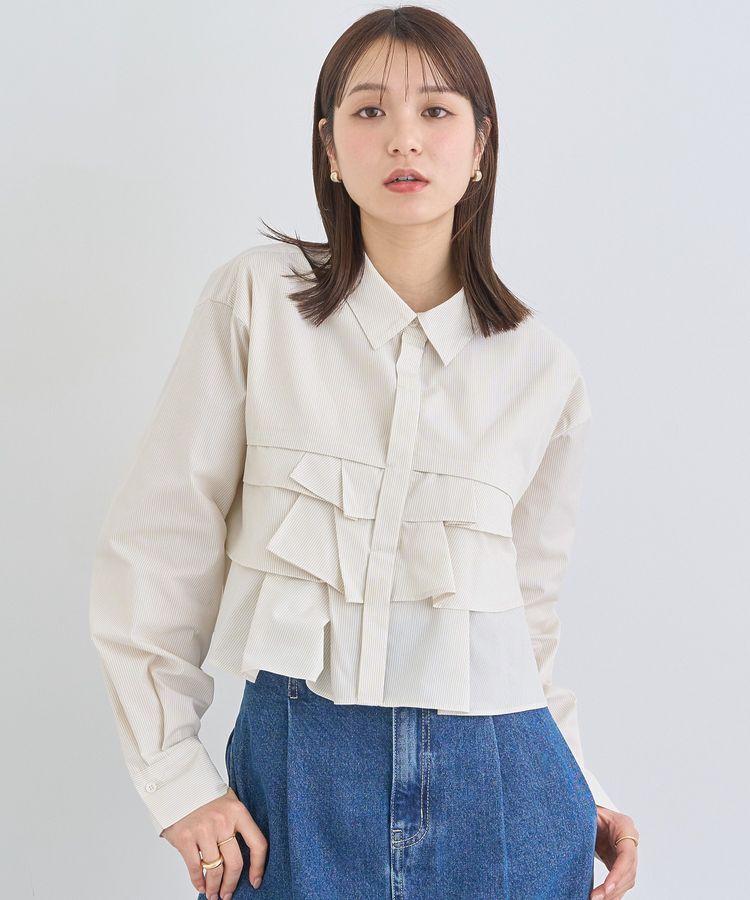 earth music&ecology「ティアードショートシャツ」|シャツ・ブラウス|ストライプベージュ