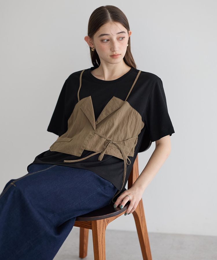 Editt by YECCA VECCA「ビスチェレイヤード風デザインTee」|Tシャツ・カットソー|Black