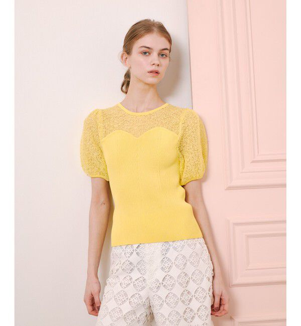 LOULOU WILLOUGHBY「【LOULOU WILLOUGHBY】レーシーニットビスチェプルオーバー」|ニット・セーター|イエロー