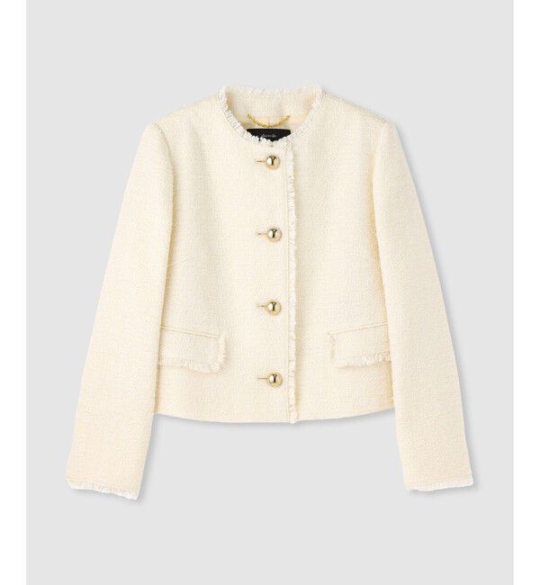 allureville ノーカラーツイードジャケット ホワイト系 allureville（アルアバイル）の「ツイードノーカラージャケット（ノー