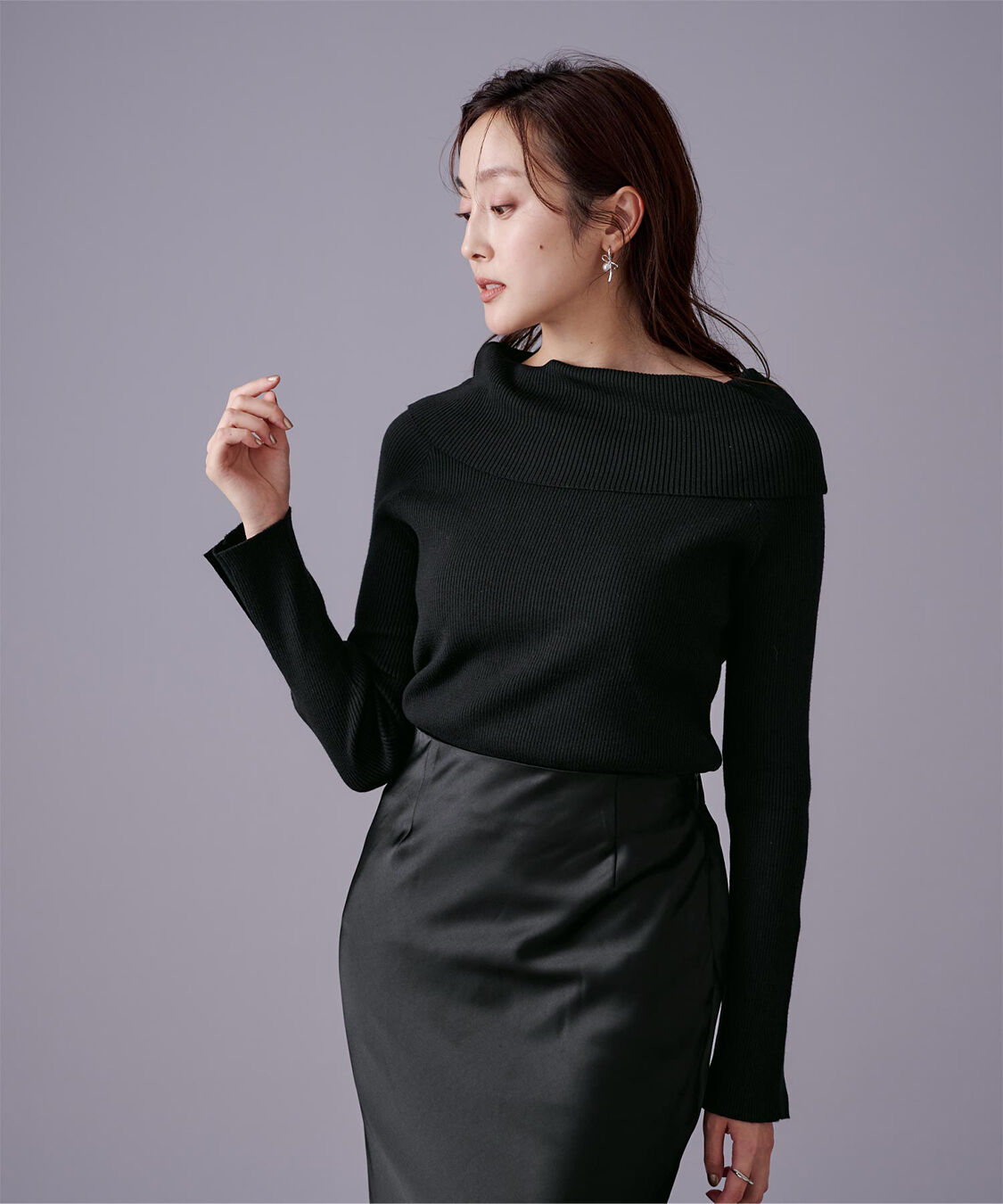 ur's「オフショルダーリブニット」|ニット・セーター|ブラック