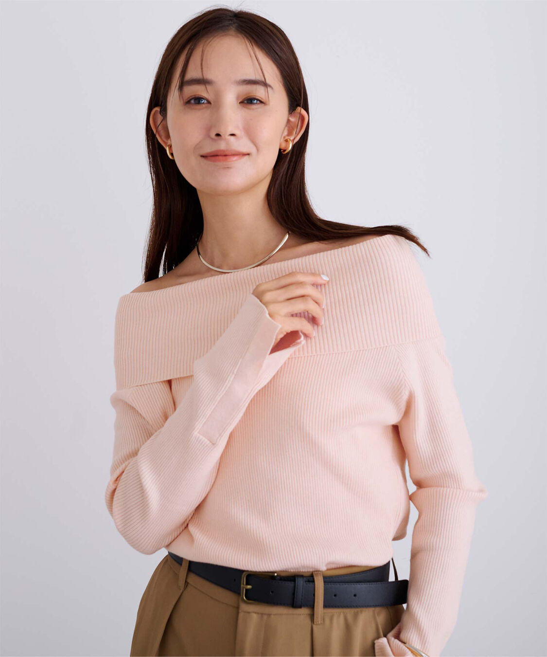 ur's「オフショルダーリブニット」|ニット・セーター|ピンク