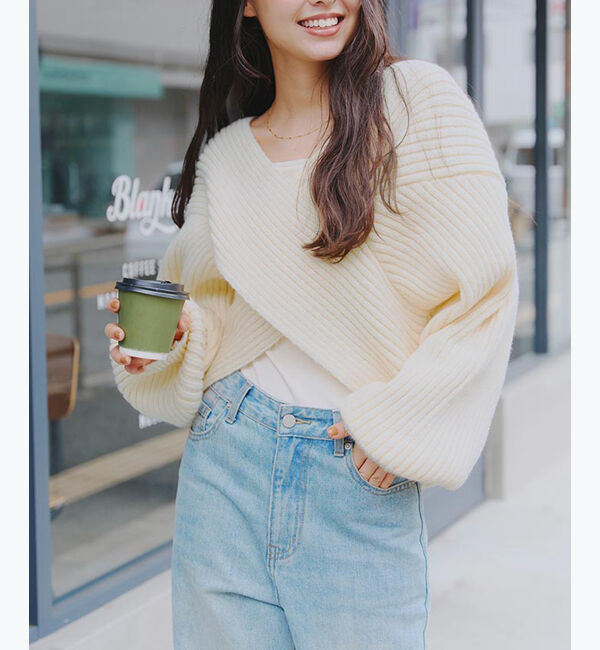 titivate「2wayクロスデザインプルオーバー」|ニット・セーター|アイボリー