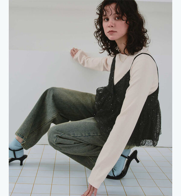 titivate「ヘムバルーンスパンコールキャミソールビスチェ」|キャミソール|ブラック