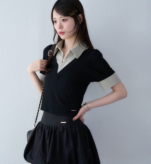  「チェックレイヤードドッキングトップス」|プルオーバー|